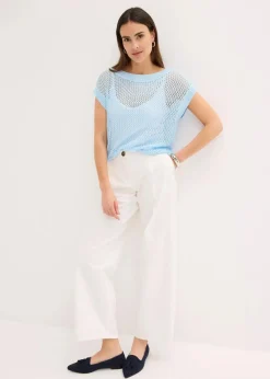 Ajour Pullover aus glänzendem Bändchengarn