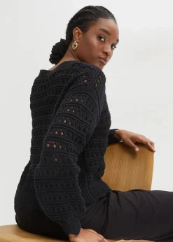 Ajour-Strickjacke aus reiner Baumwolle