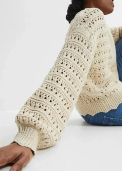 Ajour-Strickjacke aus reiner Baumwolle