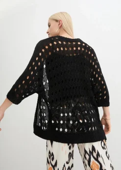 Ajour-Strickjacke mit Glitzergarn