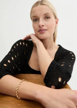 Ajour-Strickjacke mit Glitzergarn