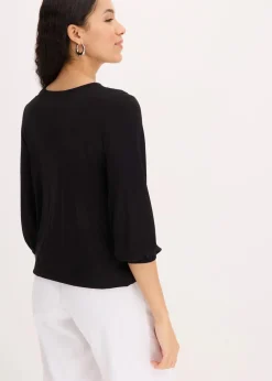 3/4-Arm Shirt mit Spitze in Wickeloptik