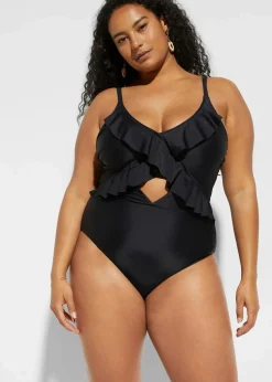 Badeanzug mit Cut-Out und Volants