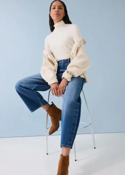 Barrel-Jeans High Waist, cropped