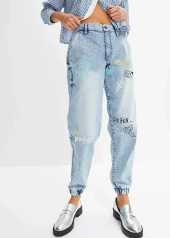 Barrel-Jeans, Mid Waist, Bequembund