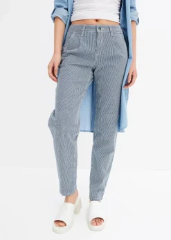 Barrel-Jeans, Mid Waist, gestreift