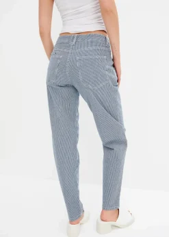 Barrel-Jeans, Mid Waist, gestreift
