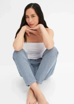 Barrel-Jeans, Mid Waist, gestreift