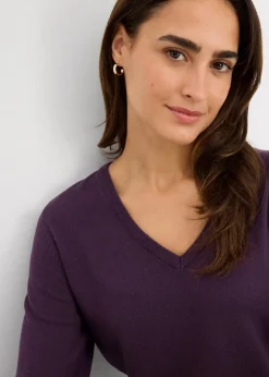 Basic Longpullover mit V-Ausschnitt