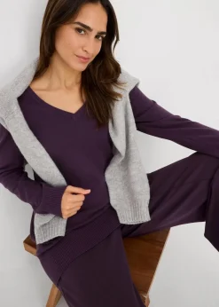 Basic Longpullover mit V-Ausschnitt