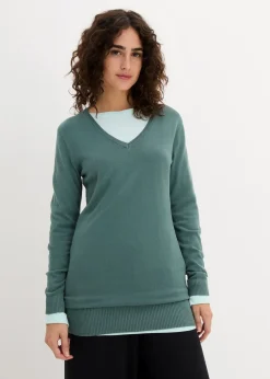 Basic Longpullover mit V-Ausschnitt