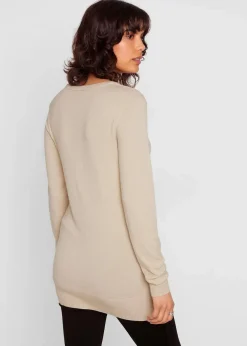 Basic Longpullover mit V-Ausschnitt