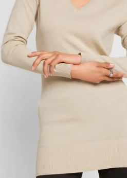 Basic Longpullover mit V-Ausschnitt