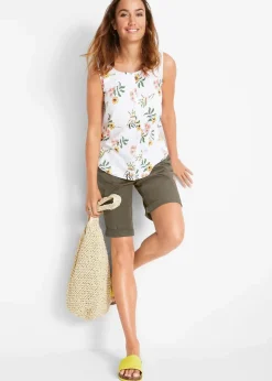 Baumwoll Papertouch-Bermuda mit Bequembund