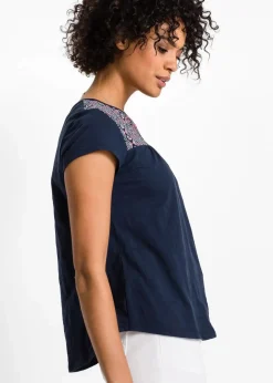 Baumwoll Shirt in A-Form, bedruckt, Kurzarm