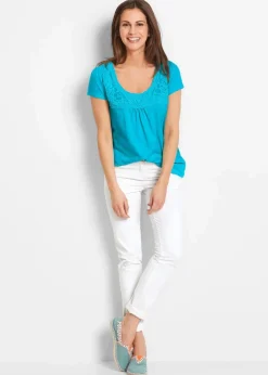 Baumwoll Shirt mit Spitze, Kurzarm