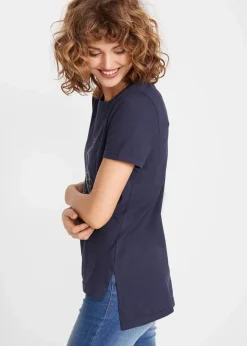 Baumwoll T-Shirt mit Seitenschlitz und Druck