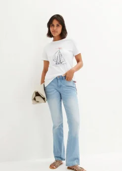 Baumwoll T-Shirt mit Seitenschlitz und Druck