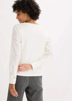 Baumwoll-Langarmshirt mit Ärmeln aus Popeline