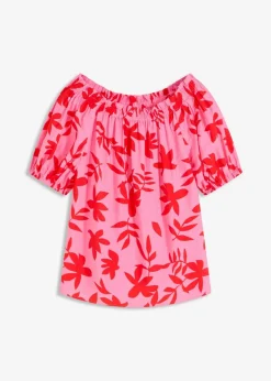 bedruckte Carmenbluse aus feinem Viskose-Mix