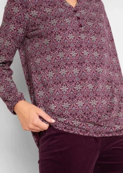 Bedrucktes Langarmshirt mit Henley-Kragen