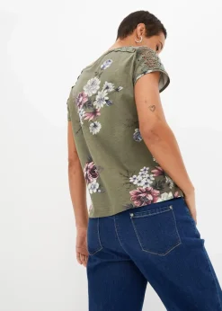 Bedrucktes Shirt mit Spitze