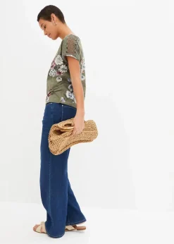 Bedrucktes Shirt mit Spitze