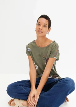 Bedrucktes Shirt mit Spitze