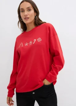 Besticktes Weihnachts-Langarmshirt, oversized