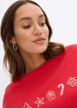 Besticktes Weihnachts-Langarmshirt, oversized