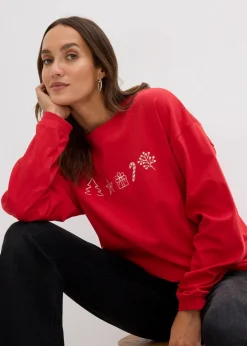 Besticktes Weihnachts-Langarmshirt, oversized