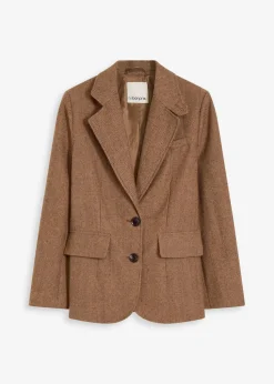 Blazer mit Fischgratmuster und Wollanteil