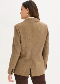 Blazer mit Fischgratmuster und Wollanteil