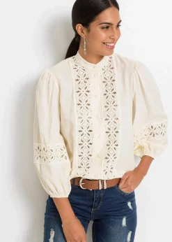 Bluse mit Spitze aus softem Viskose-Mix
