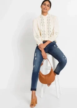 Bluse mit Spitze aus softem Viskose-Mix