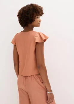 Bluse mit Volantärmeln in Glanzoptik