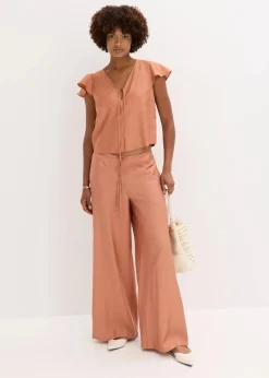 Bluse mit Volantärmeln in Glanzoptik