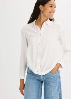 Bluse mit Wickel-Detail aus strukturiertem Material