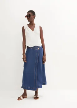 Blusentop aus reinem Leinen in Wickeloptik