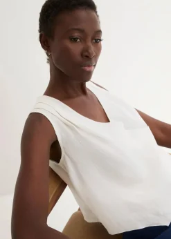 Blusentop aus reinem Leinen in Wickeloptik