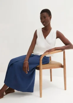 Blusentop aus reinem Leinen in Wickeloptik