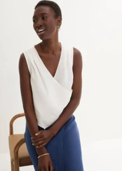 Blusentop aus reinem Leinen in Wickeloptik