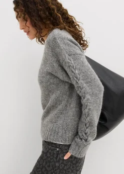 Boxy-Pullover mit geflochtenen Ärmeln