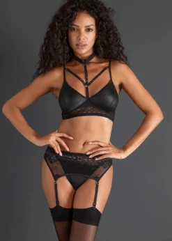 Bralette+String+Strapshalter mit Wetlook (3-tlg.Set)