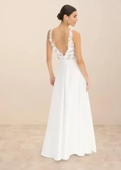 Brautkleid aus glänzendem Satin mit Blumen-Applikation