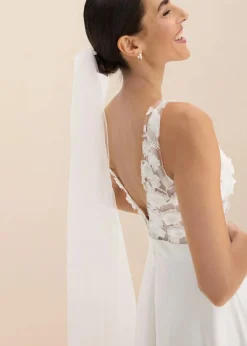 Brautkleid aus glänzendem Satin mit Blumen-Applikation