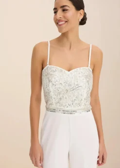 Braut-Overall aus strukturiertem Crepe mit Perlenstickerei