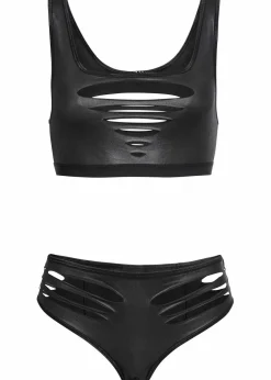 Bustier+Slip ouvert aus Wetlook (2-tlg.Set)