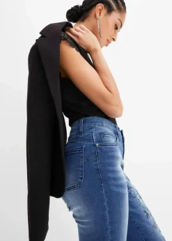 Capri Jeans Mid Waist, Schmetterlingsdruck