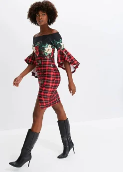 Carmen-Kleid aus fester Scuba-Qualität mit Weichnachtsmotiv